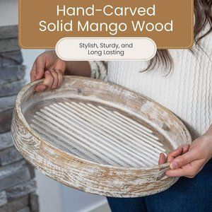 Walbrook Round Serving Tray with Handles - 16" Coffee Table Tray Decorative